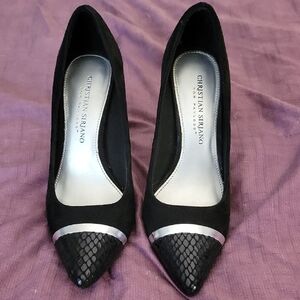 Christian Siriano Black Pointed Toe Pumps with Textured Cap